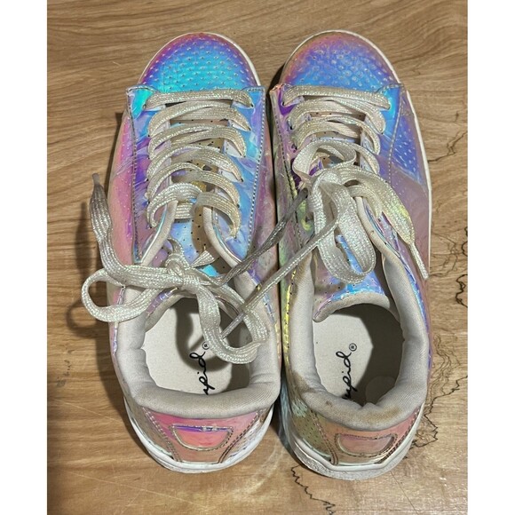 Qupid Womens Shoes SHINY PINK METALLIC FASHION SNEAKERS SIZE 6 - Picture 5 of 6